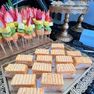 Mini orange cake with fruit skewers