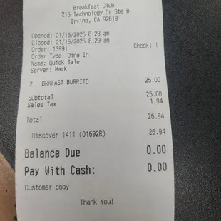 Receipt - prices don't match those posted on the menu