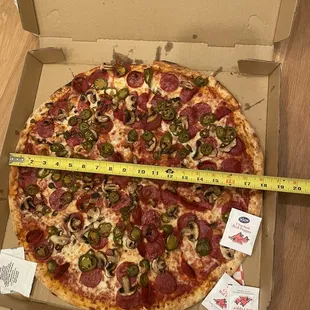 20 inch pizza was a few inches short. The pizza itself was ok, but we felt like we got shortchanged on the size.