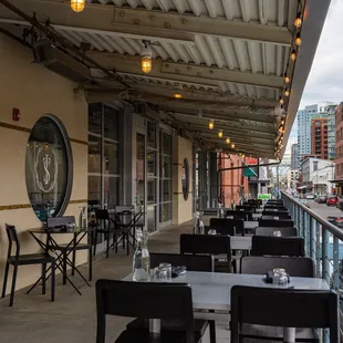 tables and chairs on a patio