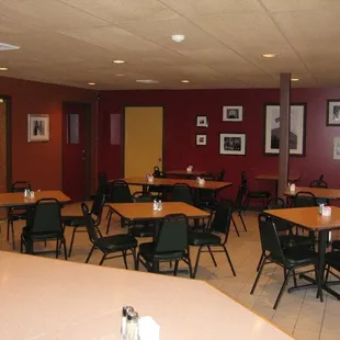 tables and chairs in a restaurant
