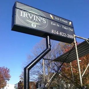 a sign for irvin&apos;s ice cream