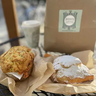 Feta herb muffin ($4.50), lemon scone ($4.75)