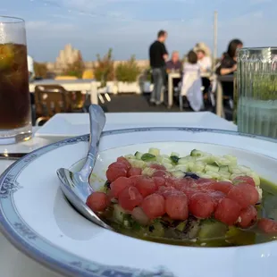 Cucumber Melon Salad with oil and yogurt. Delicious.