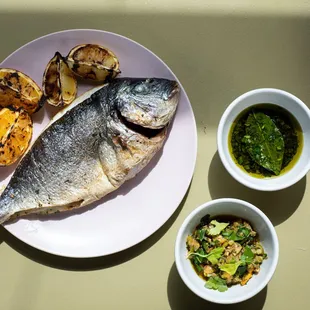 Whole Fish with Grilled Citrus, Salsa Verde