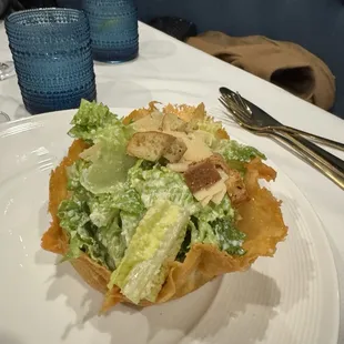 Caesar salad in Parmesan bowl