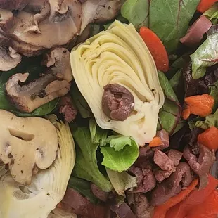 No fresh ingredients (except lettuce). All ingredients are marinated in can or jar with high sodium and vinegar taste. So disappointing.