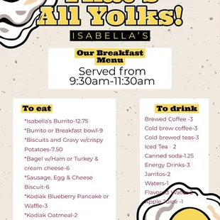 menu for breakfast