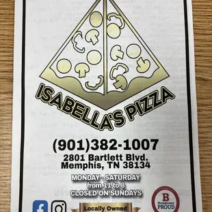 page 1 of menu as of January 2024