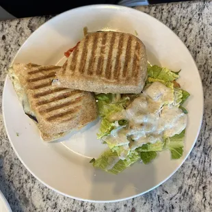 Portobello mushroom panini &amp; caesar salad