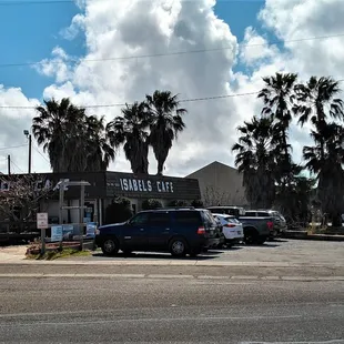 Here you see Isabel's Cafe, parking lot, palm trees, and, on a clear day, you can see Walmart beyond. I guess it works as a reference point.