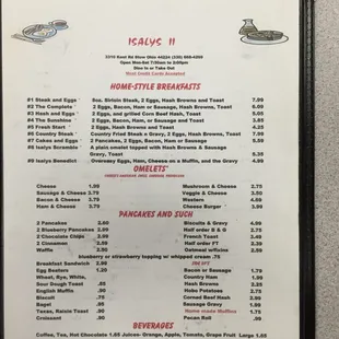Breakfast menu