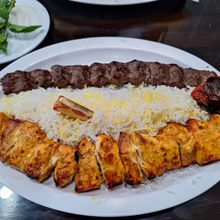 Combo Kabob Plate With Rice and Tomato