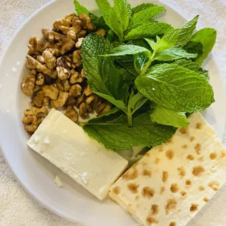 Bread, Feta Cheese, Fresh Greens and Walnuts