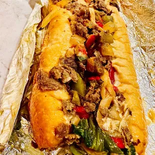 The South Philly Cheesesteak!....Roasted Green &amp; Red Peppers, Spinach, Grilled Onions &amp; Provolone Cheese!....Double Thumbs Up!!