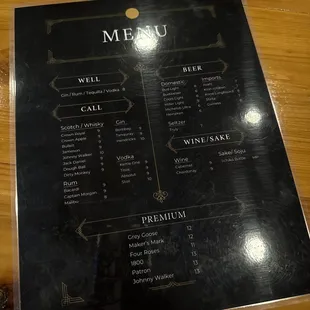 Drink menu