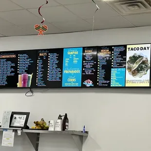 a menu on the wall