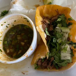 Birria tacos with broth