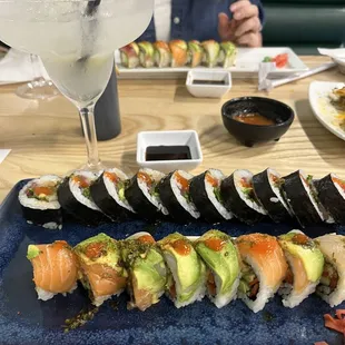 Jalisco roll, spicy hamachi roll, and top shelf margs!