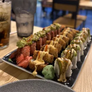 a platter of sushi