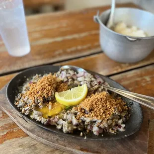 Pork Original Sisig Kapampangan with Chicharon and Egg