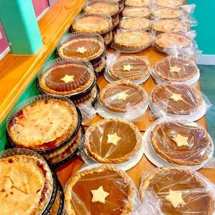 a table of pies