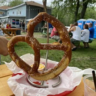 a pretzel on a table