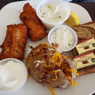 Fried cod and loaded potato