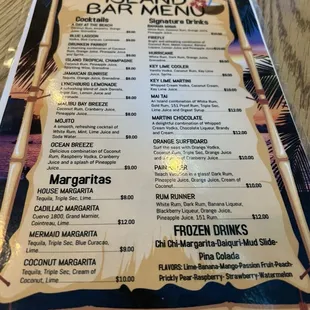 Drink menu
