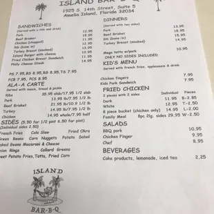 Regular menu