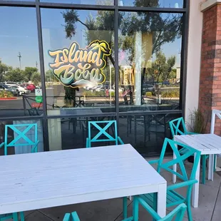 Exterior signage and seating area