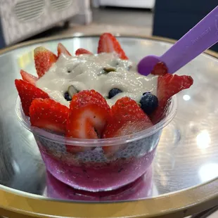 Dragon bowl !!! My favorite !! It's not too sweet just perfect for a refreshment. I love it. Give it a try you'll see.