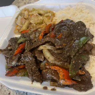 Pepper steak with white rice