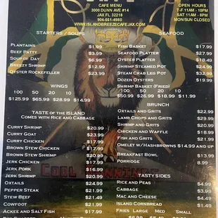 Front of the menu