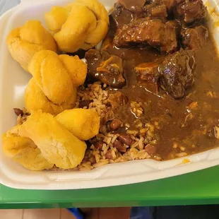 Oxtail, rice and peas, festivals.