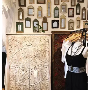 Beautiful armoire and super cute little mirrors made from reclaimed wood