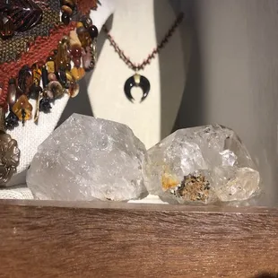 Herkimer Diamonds at $75 each with artisan jewelry in the background