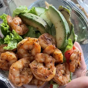 Little baby shrimp and about half of the salad we expected for a $15 salad. Do less shrimp but bigger and make a nicer salad.