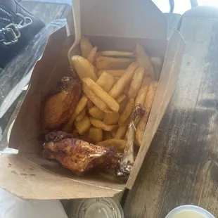 Trini - Chinese Style Wings  Steak Cut French Fries