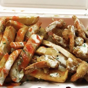 Shrimp and chips + mayo sauce + tamarind sauce + ketchup