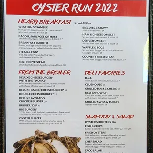 Limited menu for Oyster Run