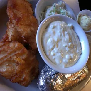 Fish n baked potato with bacon butter