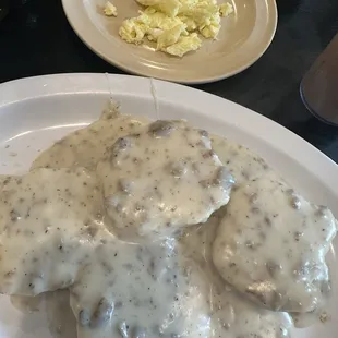 Biscuits and gravy, side of scrambled egg