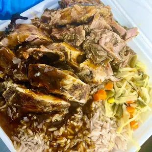 Jerk pork &amp; jerk chicken mixed plate