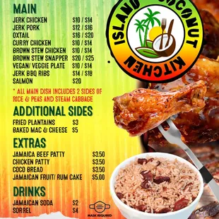 Daily menu 

Rice &amp; peas can be substituted for white rice