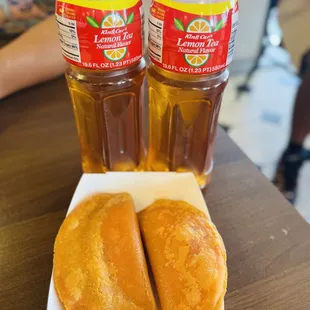Empanadas and King Car tea.