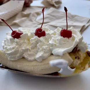 Banana split with our three selected flavors.