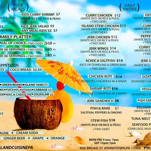 the menu for the island cuisine