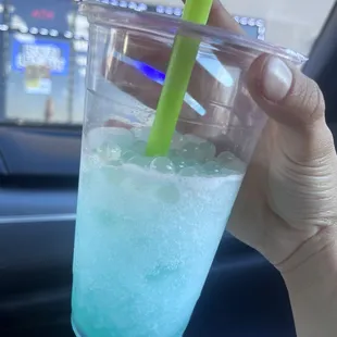 Blue razz lemonade with popping boba