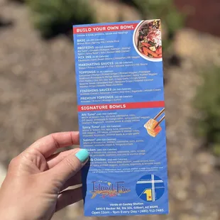 Back of menu